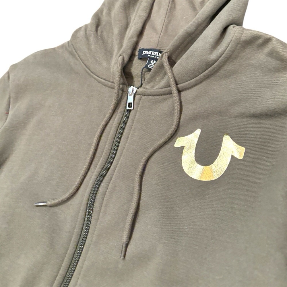 True Religion Mens M Olive Green Logo Zip Pullover